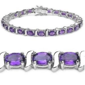 NWOT 11.25 CTW Amethyst•White Gold Rhodium Over 925 Silver•Designer Bracelet
